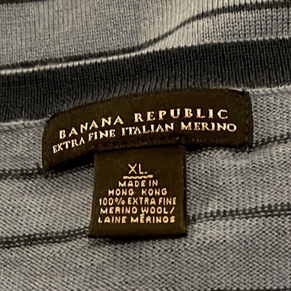 BANANA REPUBLIC Merino Wool Sweater Blue/Navy Stripe V-Neck Preppy Classic XL - Picture 5 of 6